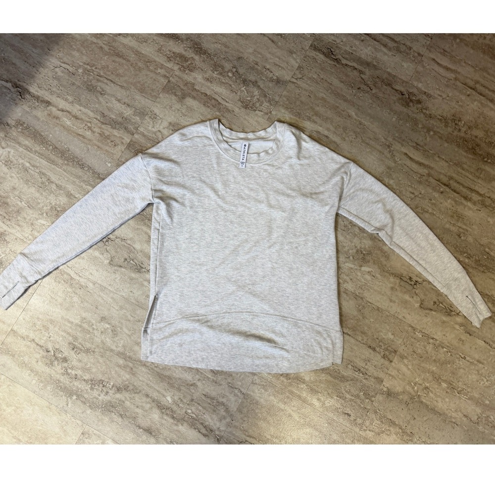 Athleta Womens Light Gray Heathered Crewneck Sweatshirt Thumbhole Cuffs Small